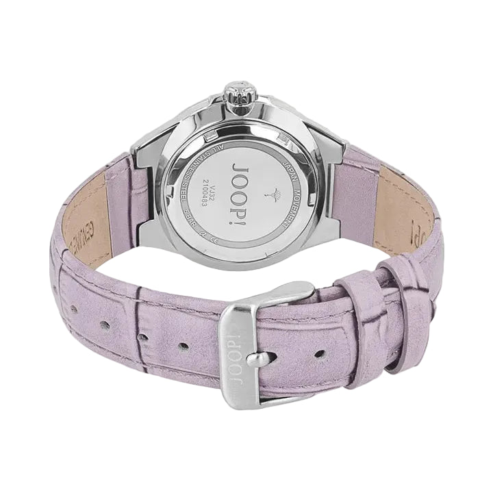 JOOP! Damenuhr 2100483 – pastell-lila mit Steinlünette