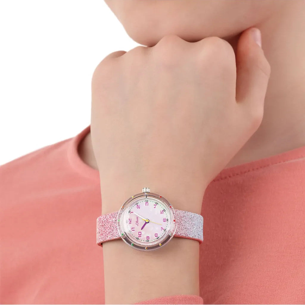 s.Oliver Kinderuhr 2037719 – rosa mit Sternen-Print
