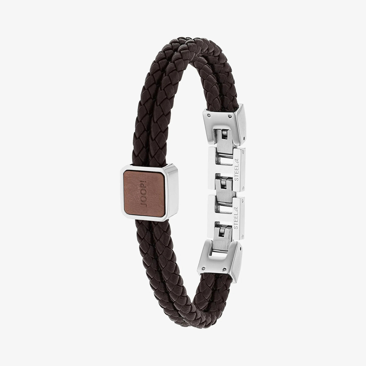 JOOP! Herren-Armband – braunes Flechtleder und Edelstahl