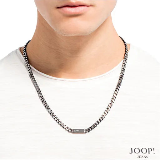 JOOP! Herren-Halskette anthrazit – Panzerkette mit Plättchen