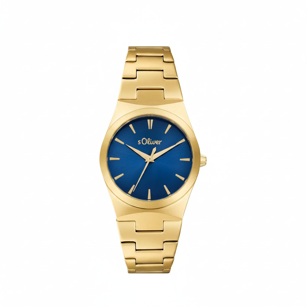 s.Oliver Damenuhr 2037710 – gold mit blauem Zifferblatt