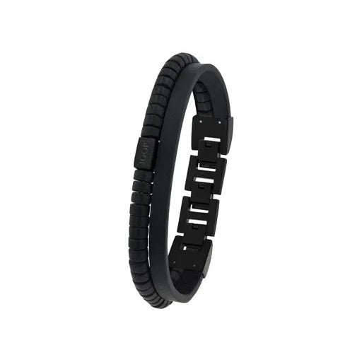 JOOP! Herren-Armband schwarz – Leder und Metallglieder