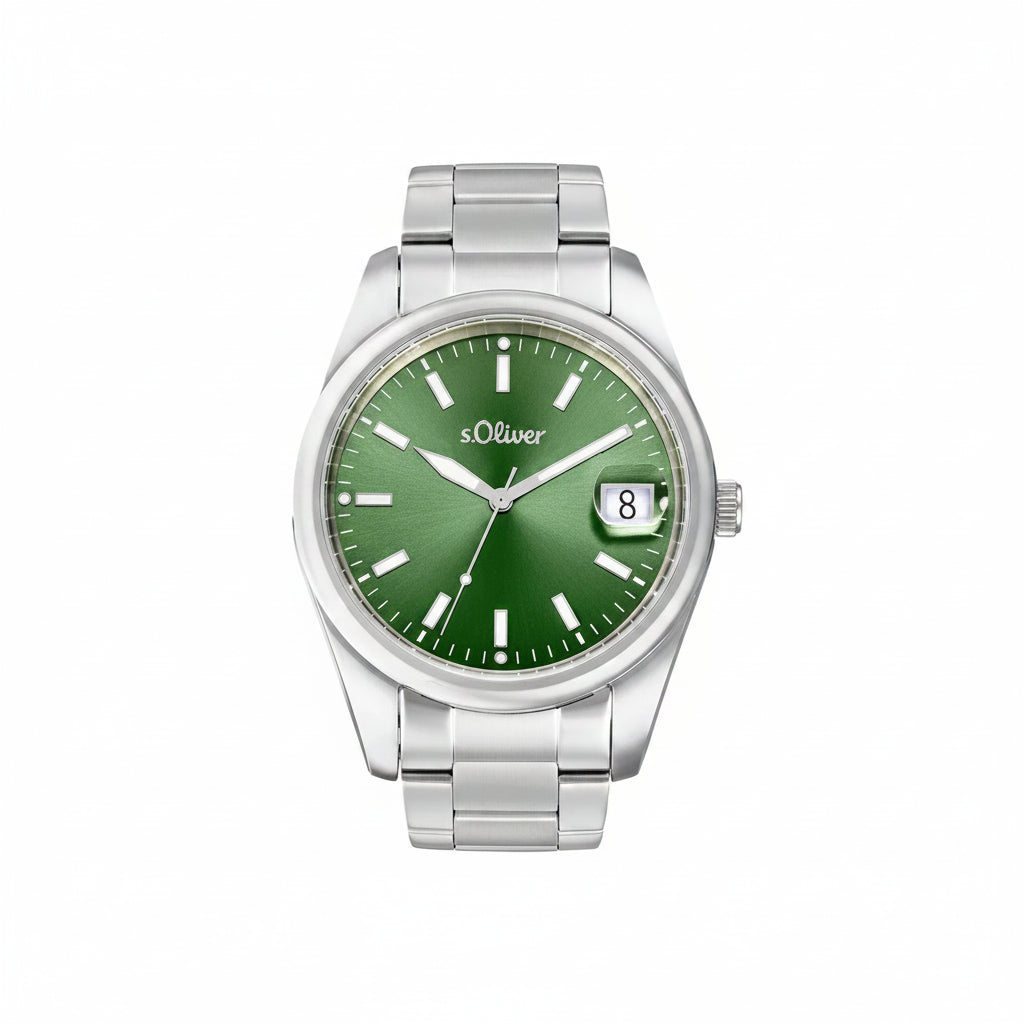 s.Oliver Herrenuhr 2037715 – silber, grünes Zifferblatt
