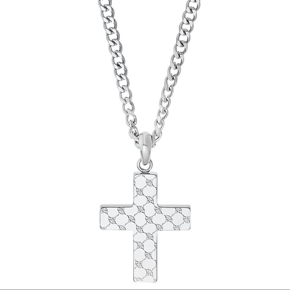 JOOP! Herren-Halskette silber – Panzerkette mit Kreuz