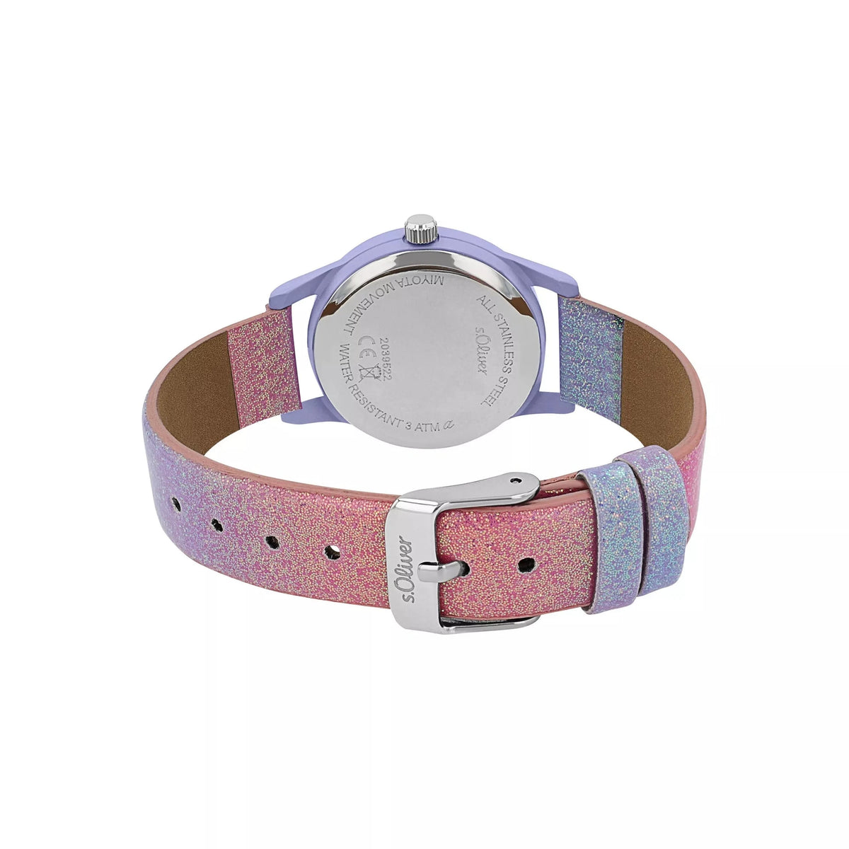 s.Oliver Kinderuhr lila – pinkes Glitzerband