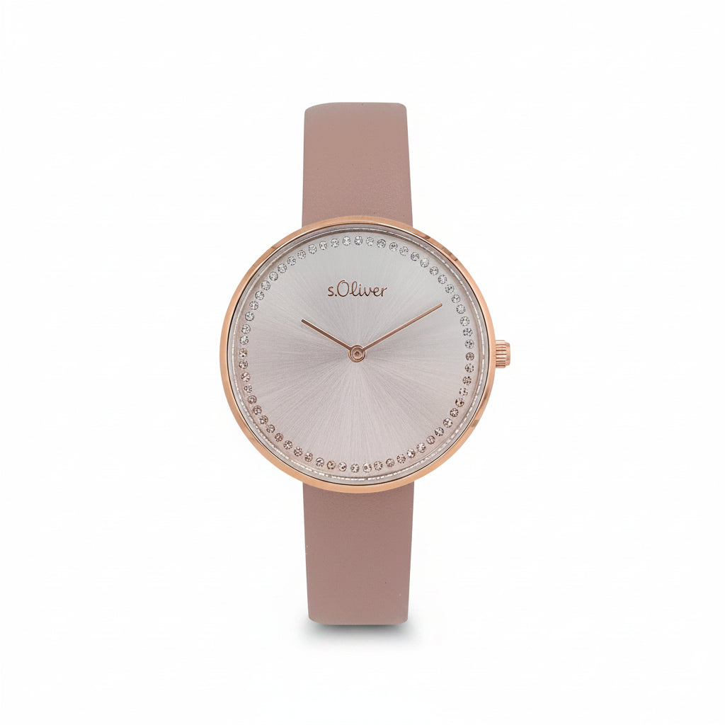 s.Oliver Damenuhr 2039508 – roségold, altrosa Leder