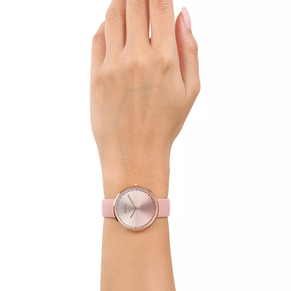 s.Oliver Damenuhr 2039508 – roségold, altrosa Leder