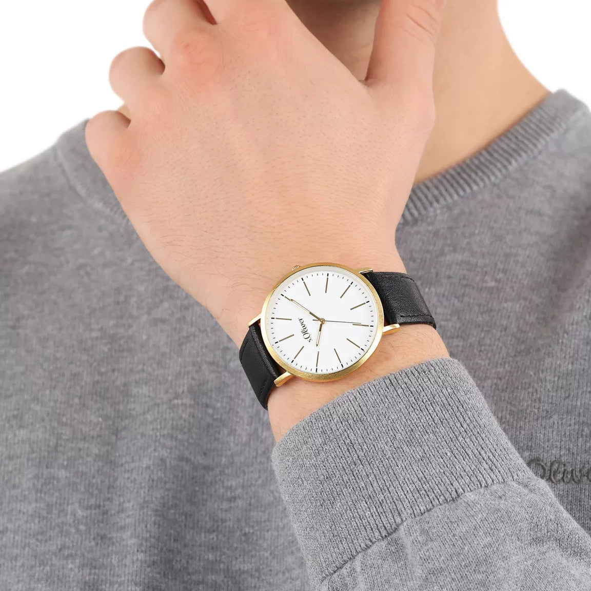 s.Oliver Herrenuhr gold – weißes Zifferblatt, schwarzes Leder