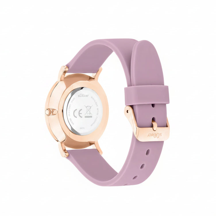 s.Oliver Damenuhr roségold – Blumen-Print, Silikonband