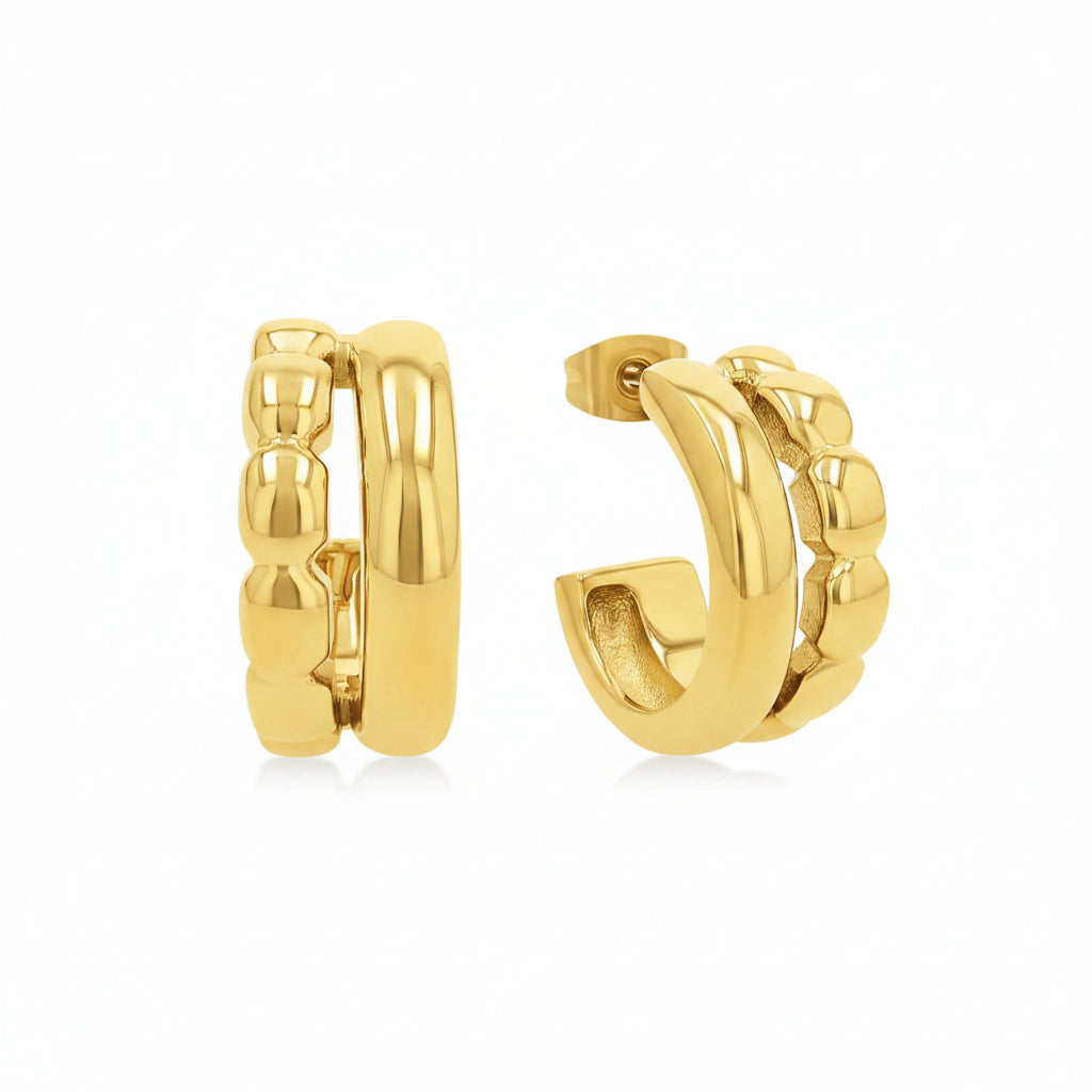 JOOP! Creolen gold breit – zweireihig, gewellter Rand