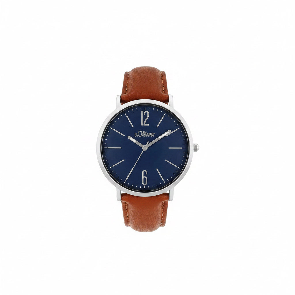 s.Oliver Uhr 2033482 – blaues Zifferblatt, braunes Leder