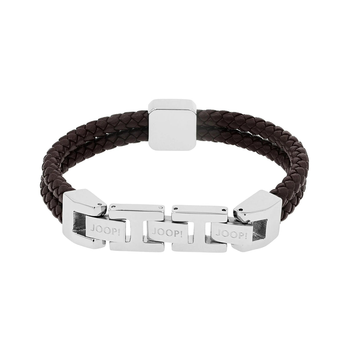 JOOP! Herren-Armband – braunes Flechtleder und Edelstahl