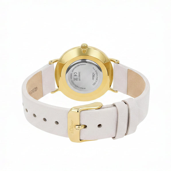 s.Oliver Damenuhr 2040105 – gold mit hellem Leder