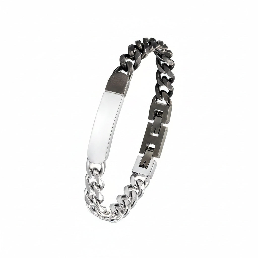 s.Oliver ID-Armband silber – glatte Platte, Panzerkette