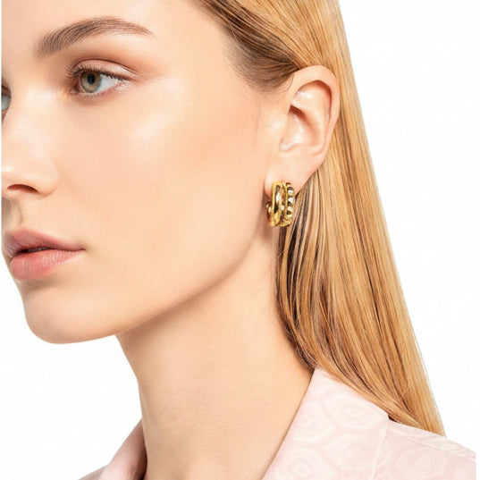 JOOP! Creolen gold breit – zweireihig, gewellter Rand