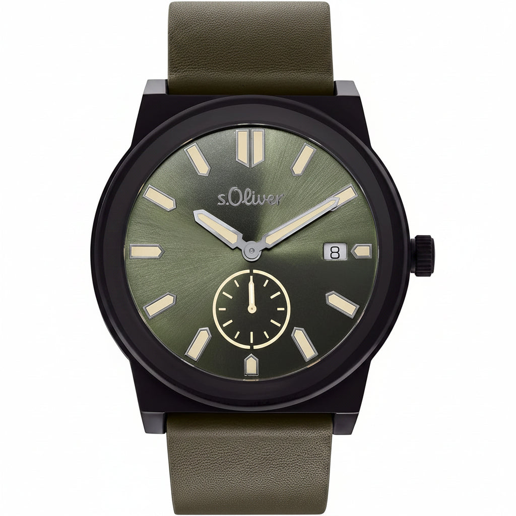 s.Oliver Herrenuhr 2035442 – olivgrünes Ombré-Zifferblatt