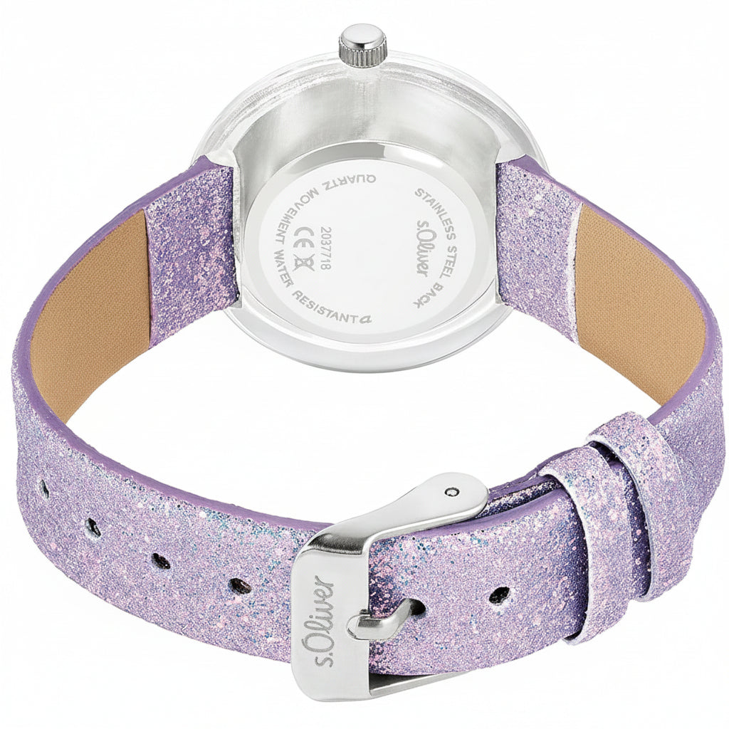 s.Oliver Kinderuhr 2037718 – flieder mit Glitzerband