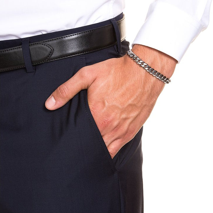 JOOP! Herren-Armband silber – schwere Panzerkette mit Platte