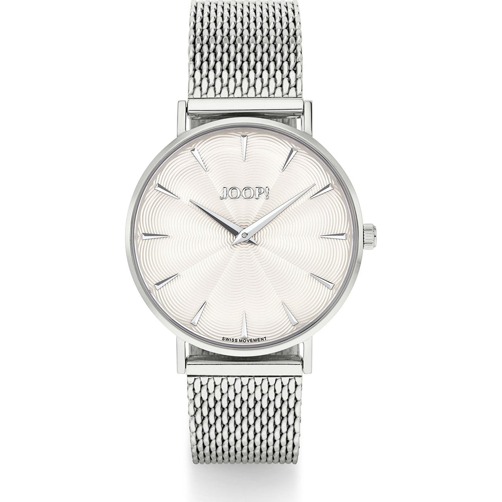 JOOP! Damenuhr 2022840 – Faecher-Guilloche-Zifferblatt, Milanaise-Armband
