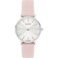 JOOP! Damenuhr 2027508 – silbernes Gehaeuse, weisses Zifferblatt, rose Lederband