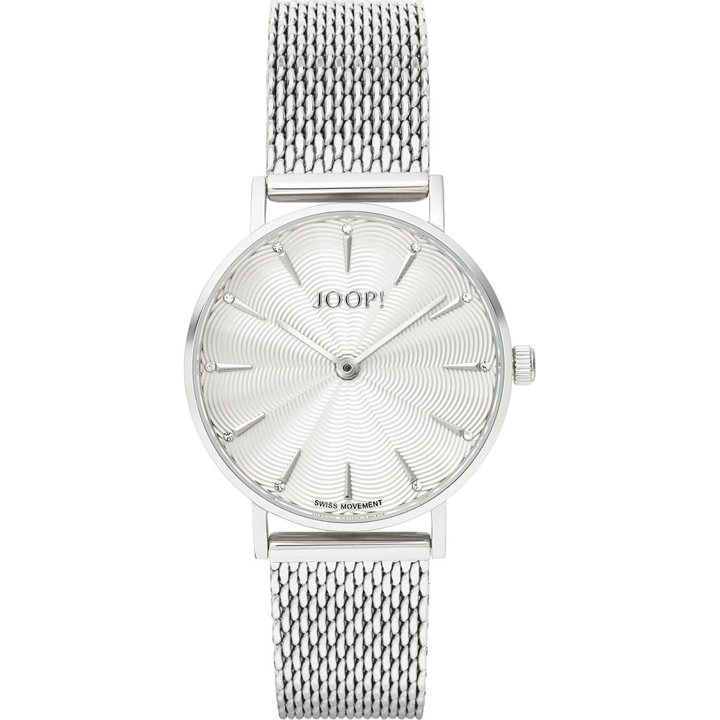 JOOP! Damenuhr 2027509 – Edelstahl mit Milanaise-Armband, Frontansicht