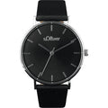 s.Oliver Uhr 2033485 – schwarzes Zifferblatt, schwarzes Lederband