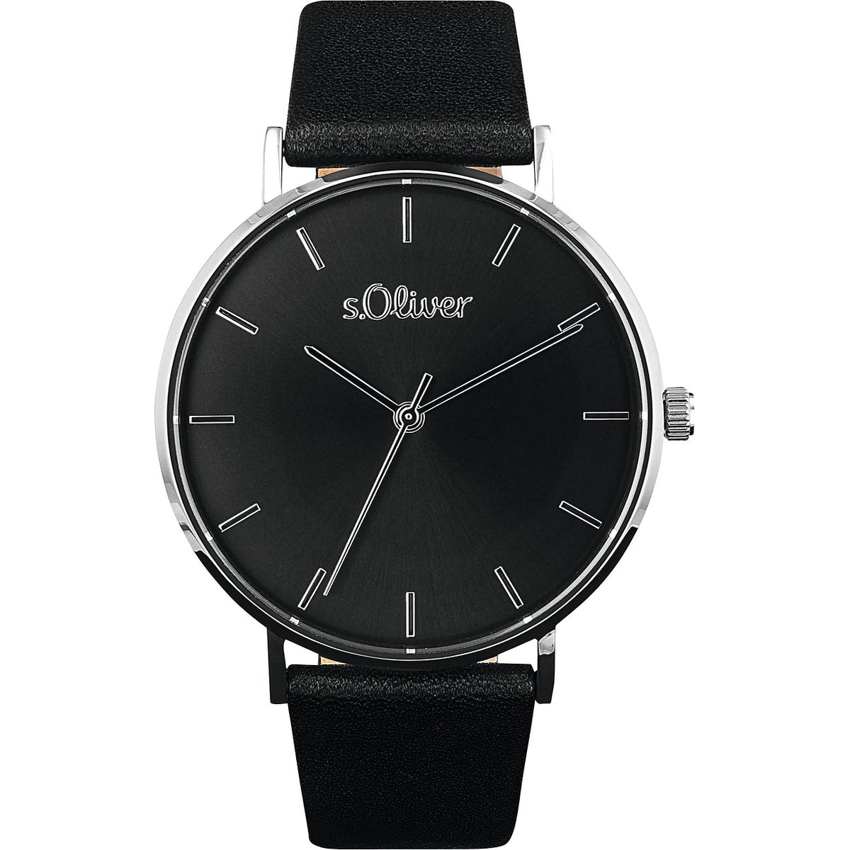 s.Oliver Uhr 2033485 – schwarzes Zifferblatt, schwarzes Lederband