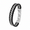 JOOP! Herren-Armband – schwarzes Flechtleder mit Panzerkette