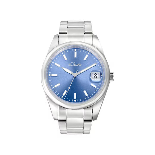 s.Oliver Herrenuhr 2037714 – silber, blaues Zifferblatt