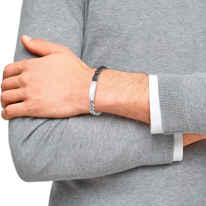 s.Oliver ID-Armband silber – glatte Platte, Panzerkette