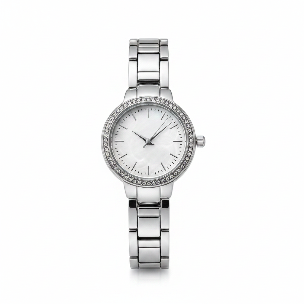 Amor Damenuhr silber – Perlmutt-Zifferblatt, Zirkonia-Lünette