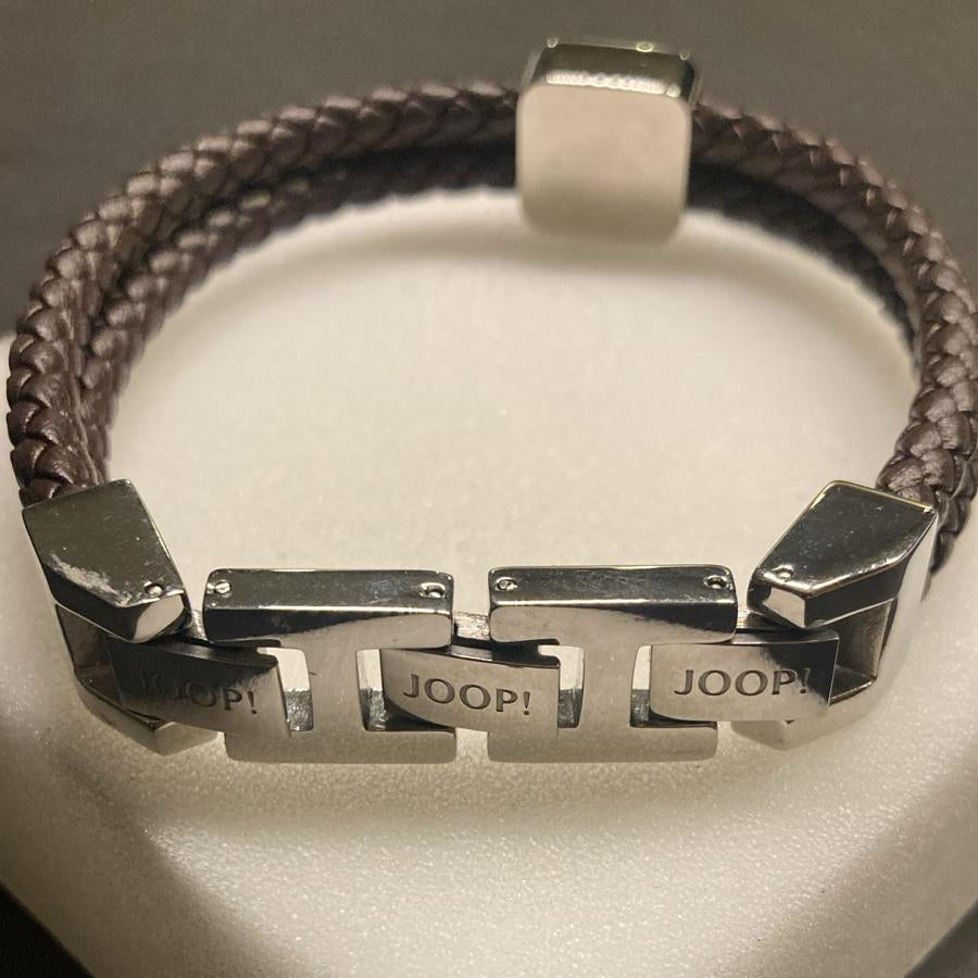 JOOP! Herren-Armband – braunes Flechtleder und Edelstahl