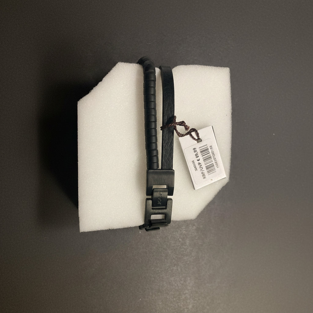JOOP! Herren-Armband schwarz – Leder und Metallglieder