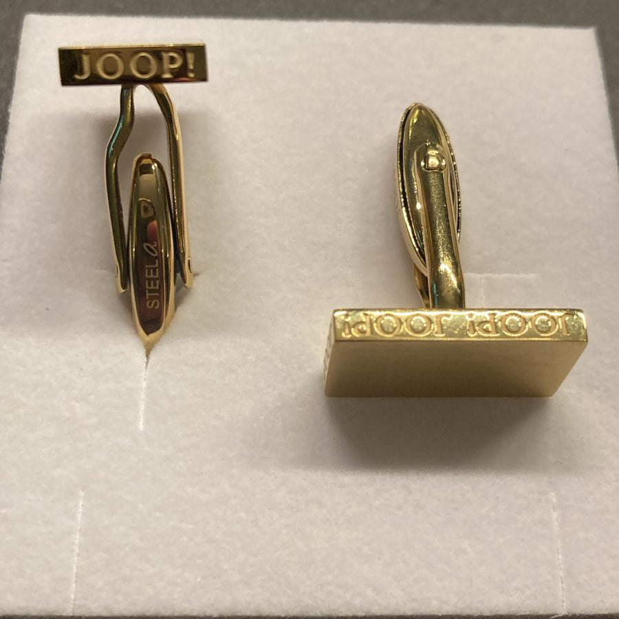 JOOP! Manschettenknöpfe gold – rechteckig mit Schriftzug