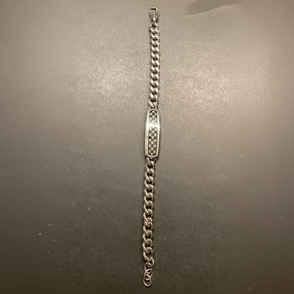 JOOP! Herren-Armband silber – Platte mit schwarzer Kornblume
