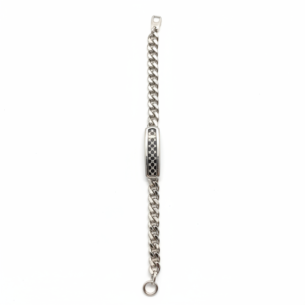 JOOP! Herren-Armband silber – Platte mit schwarzer Kornblume