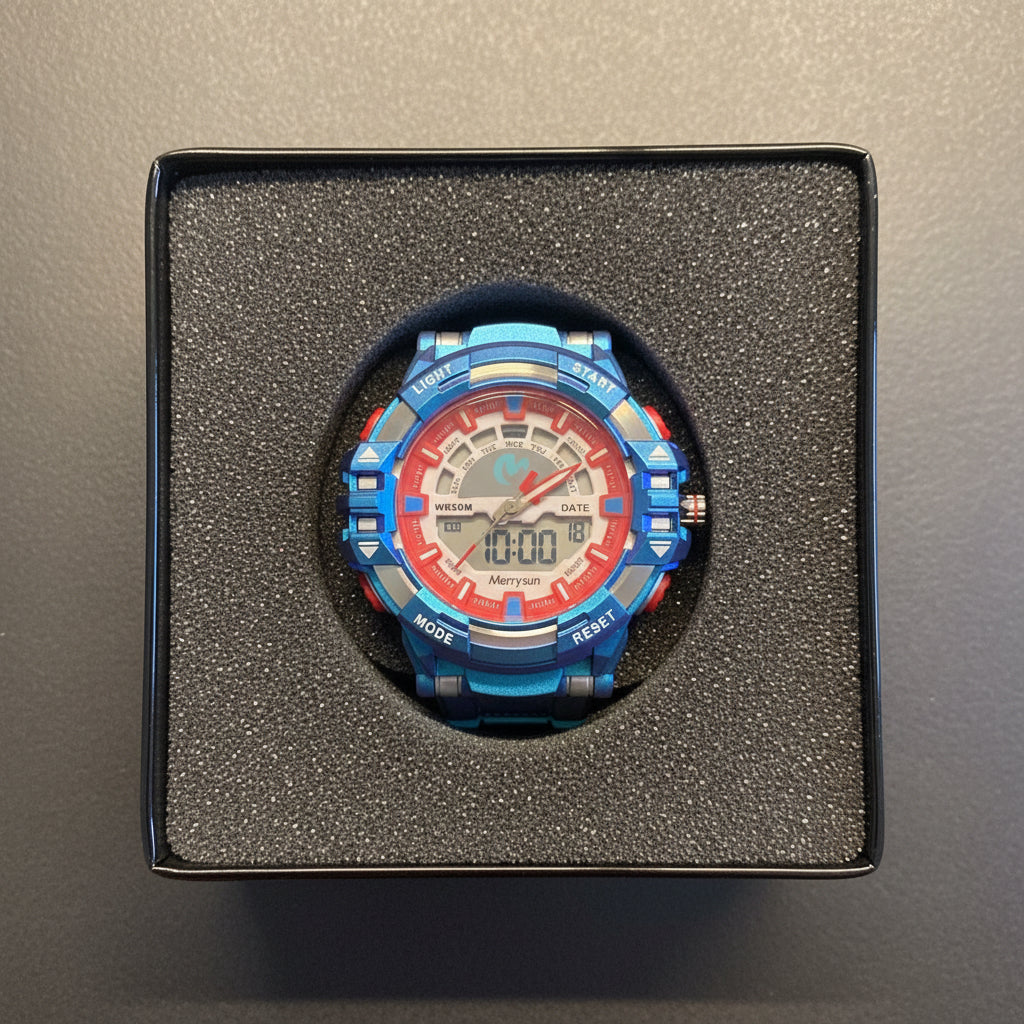 Merrysun Ana-Digi Sportuhr blau/rot – WR 50 M