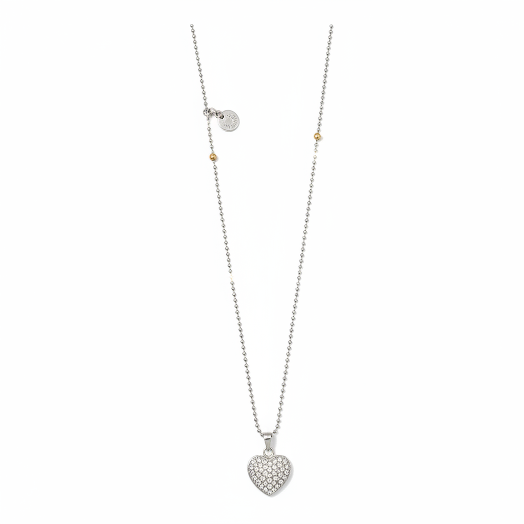 Noelani Herzkette silber – Zirkonia-Pavé an Kugelkette