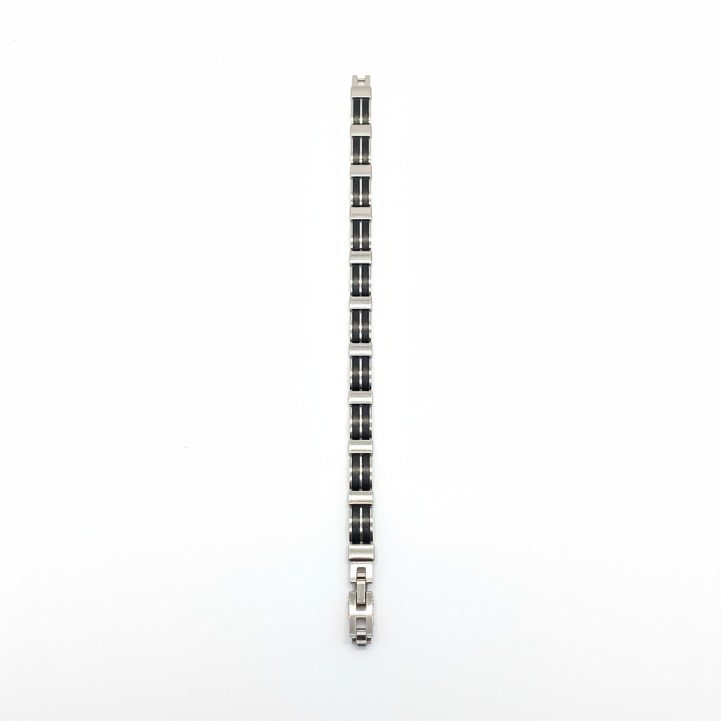 Noelani Herrenarmband bicolor – silber/schwarz, Gliederoptik