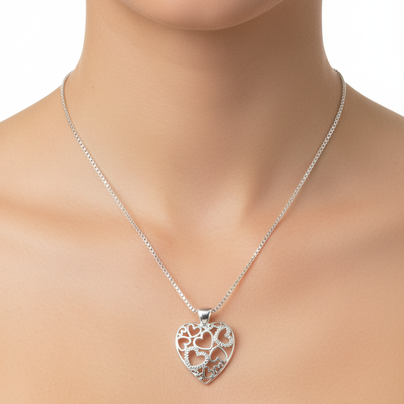 Noelani Silberkette – durchbrochenes Herz, Venezianerkette