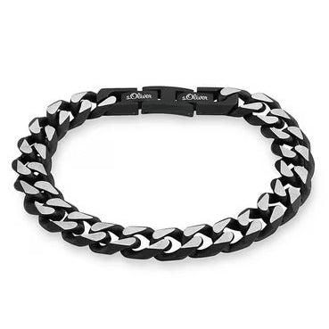 s.Oliver Panzerarmband schwarz/silber – massiv