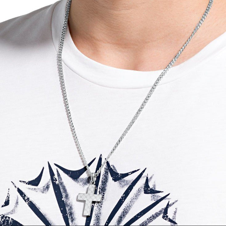 JOOP! Herren-Halskette silber – Panzerkette mit Kreuz