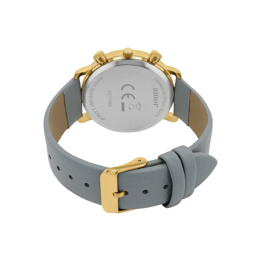 Amor Damenuhr gold – cremefarbenes Zifferblatt, Lederband