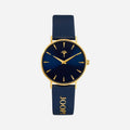 JOOP! Damenuhr 2035048 – blaues Zifferblatt, goldenes Gehäuse, blaues Lederarmband