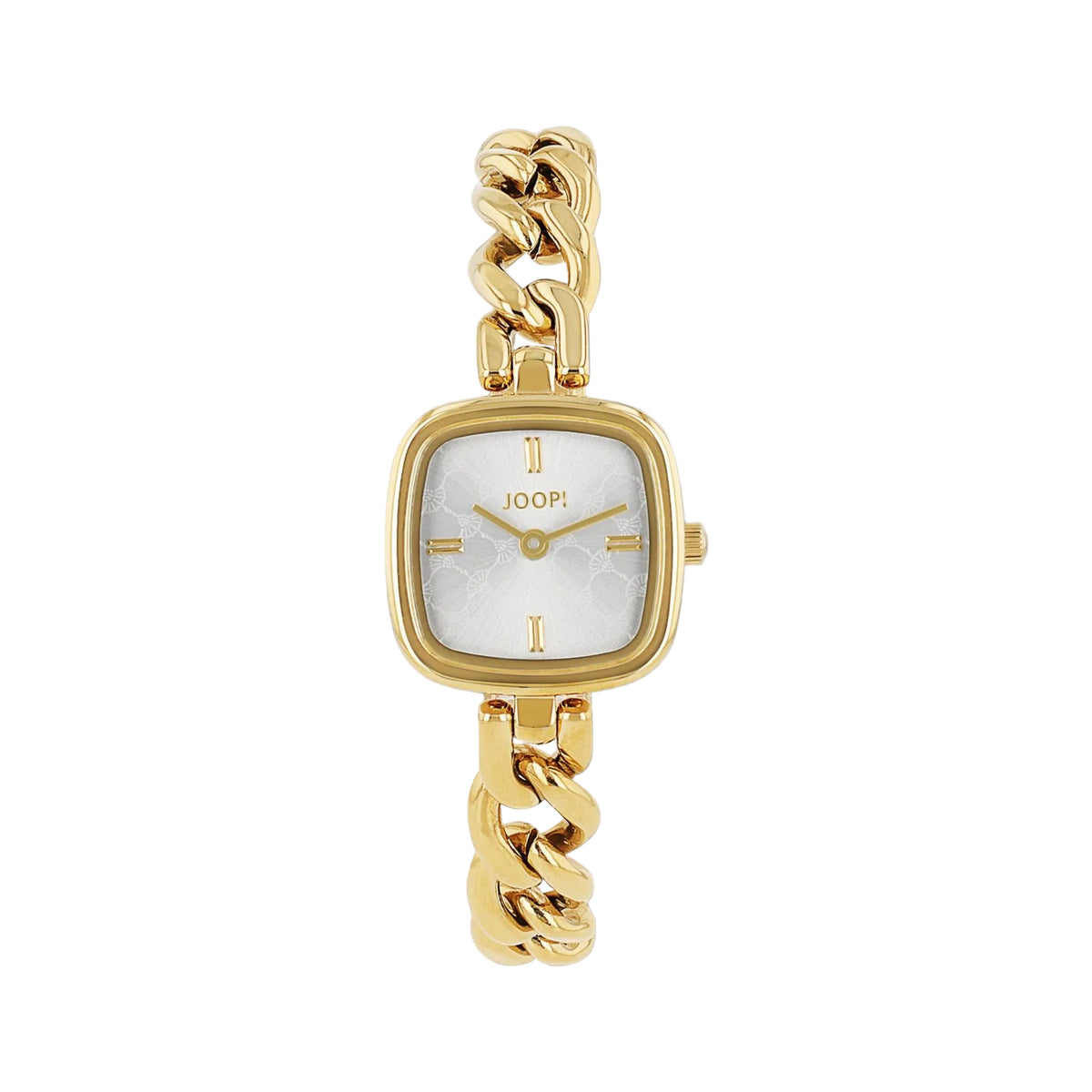 JOOP! Damenuhr 2038610 – goldenes eckiges Gehäuse, Panzerarmband