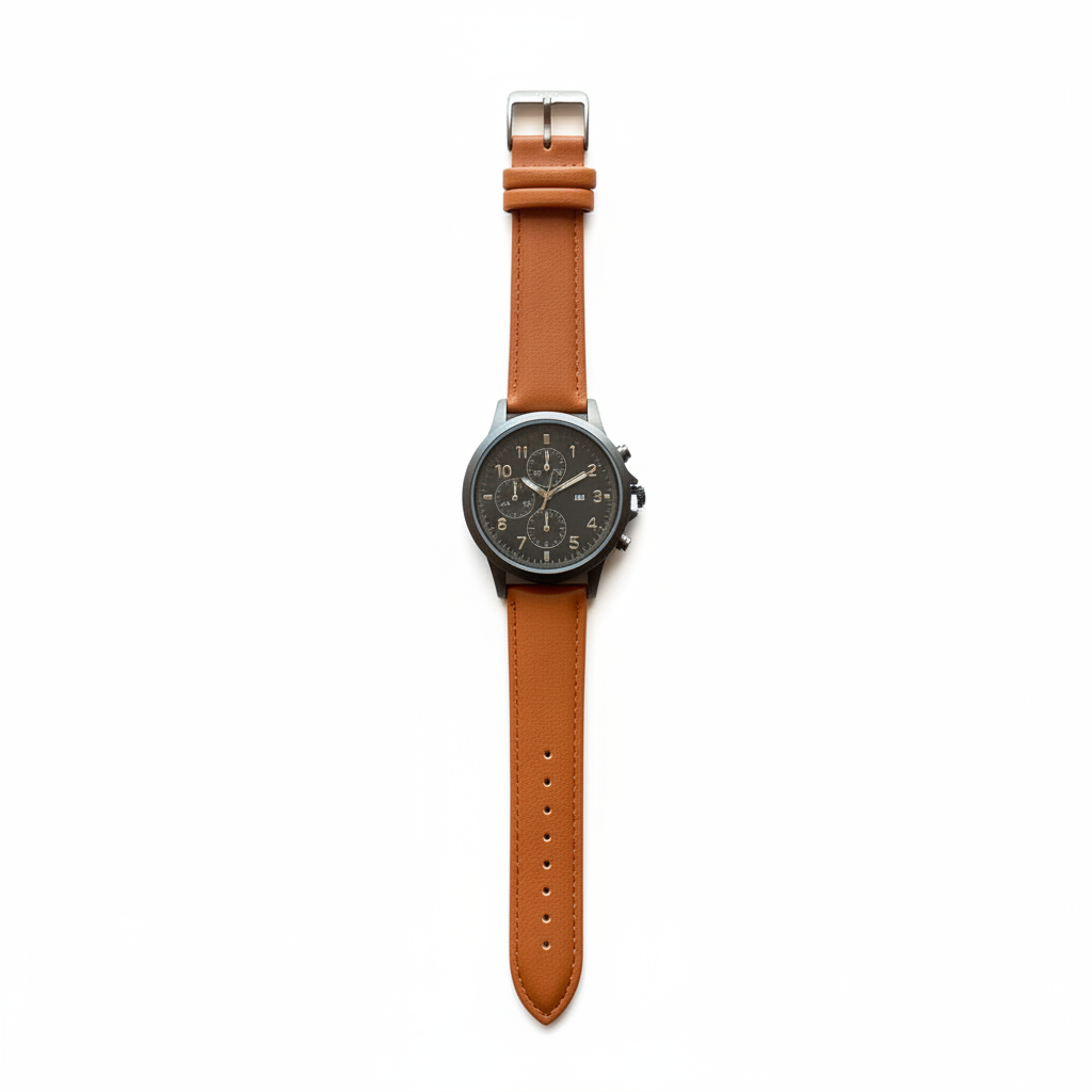 Herrenuhr – schwarzes Zifferblatt, braunes Lederband