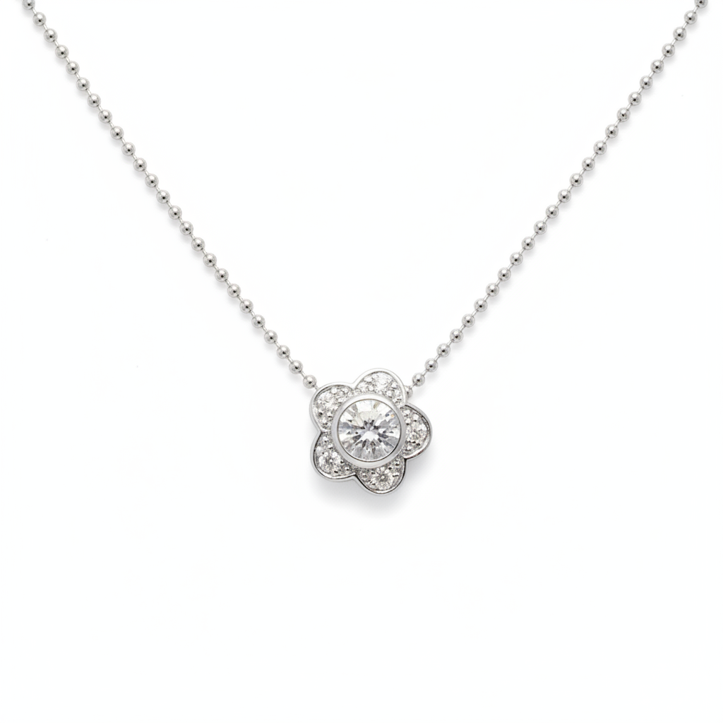 Noelani Halskette Silber – Blüten-Anhänger mit Zirkonia