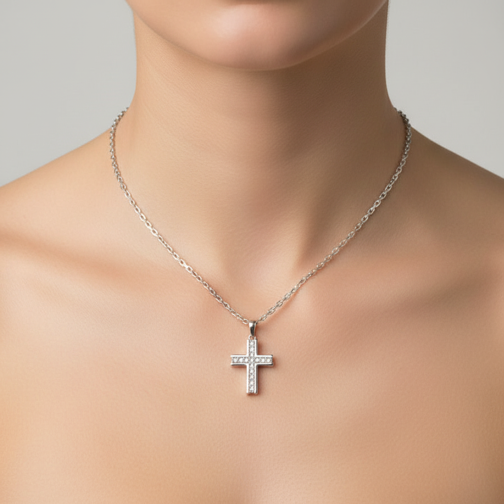Noelani Halskette Silber – Kreuz-Anhänger mit Zirkonia
