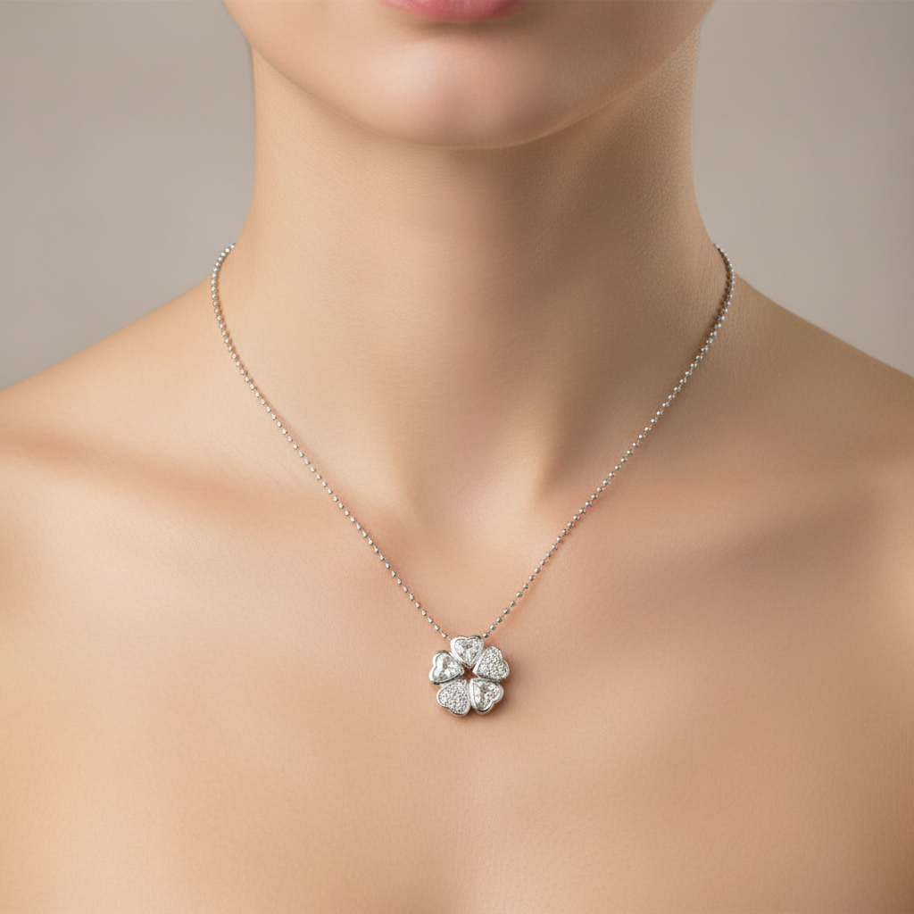 Noelani Halskette Silber – Blüte aus Zirkonia-Herzen