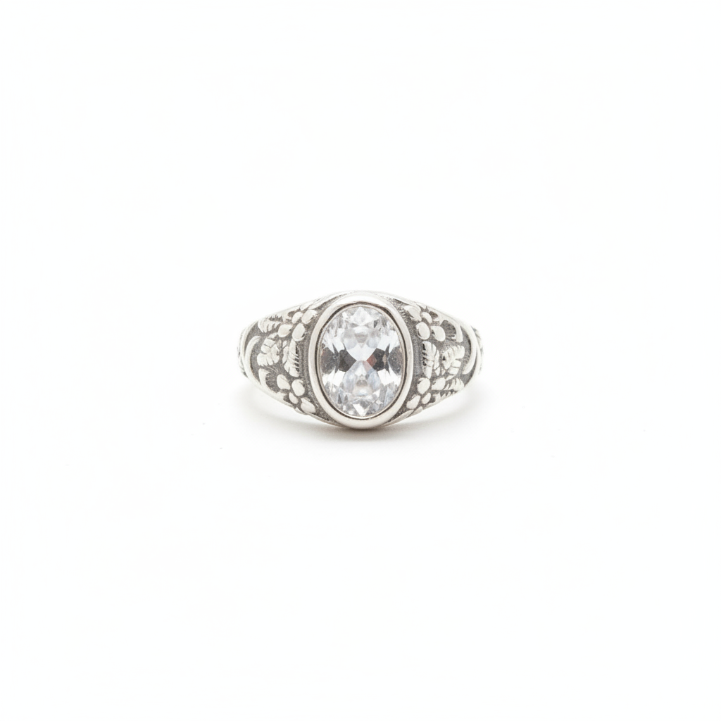 My Jewellery Ring Silber – ovaler heller Stein, Größe 17